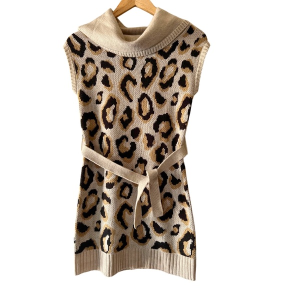 Crazy 8 Girls Animal Print Cowl Neck Knit Sweater Dress - Picture 1 of 8